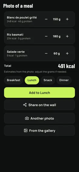 A photographed meal, amounts to check