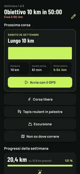 La home della corsa: prossima uscita e settimana