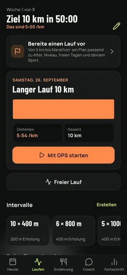 Das Laufen: der vorbereitete Wettkampf, die Runde des Tages und ihre Tempi.