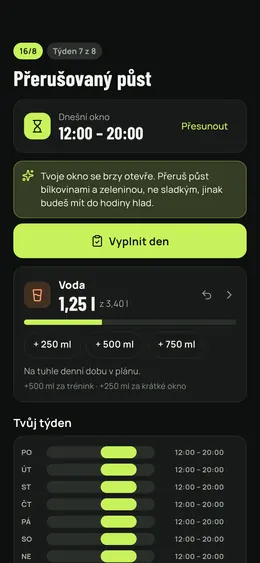 Probíhající půst: okno a voda dne