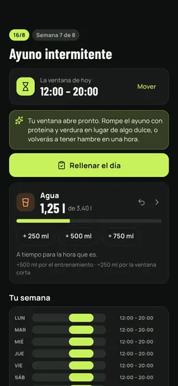 Ayuno en curso: ventana y agua del día