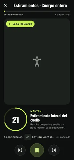 Un estiramiento mantenido, con el temporizador y el siguiente