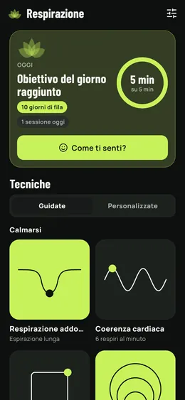 La pagina Respirazione e le sue tecniche