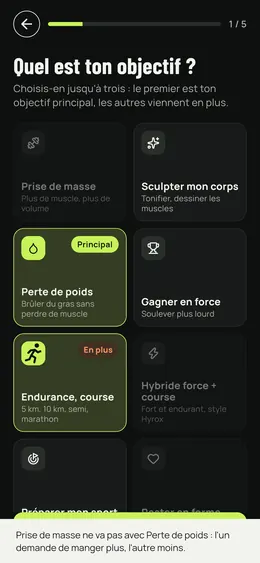 Choix des objectifs : un principal et jusqu'à deux en plus