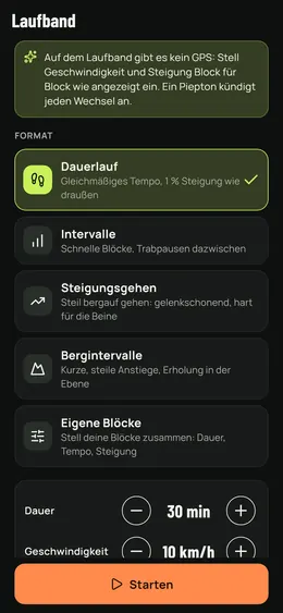 Eine Laufbandeinheit wählen