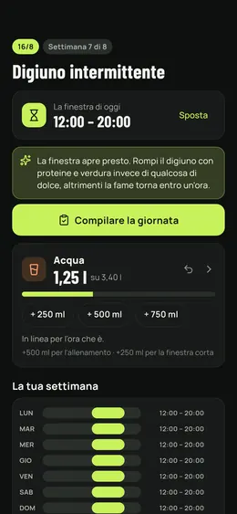 Digiuno in corso: finestra e acqua del giorno
