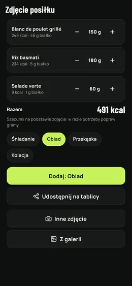 Sfotografowany posiłek, ilości do sprawdzenia