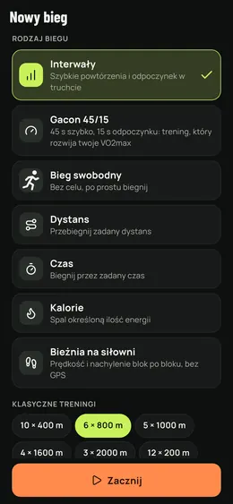 Nowy bieg: interwały, Gacon, swobodny, bieżnia…