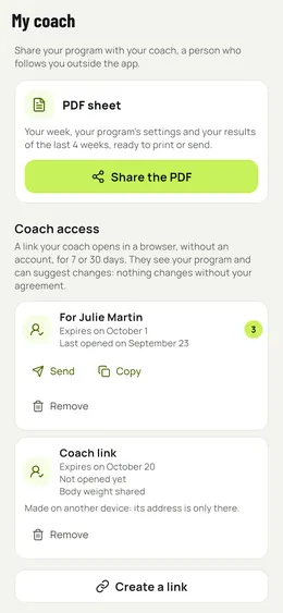 Sharing with your coach: PDF and links