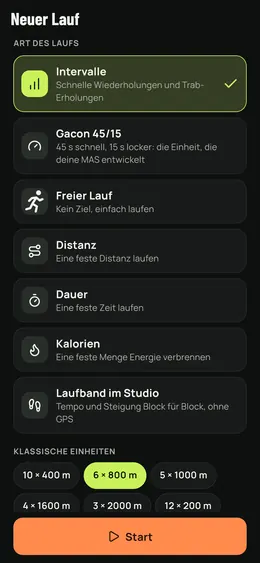 Neuer Lauf: Intervalle, Gacon, frei, Laufband …