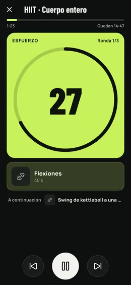 Una sesión HIIT en curso: esfuerzo y ejercicio siguiente