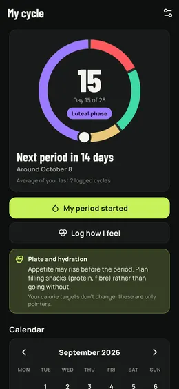 The day of the cycle, the phase and the next period