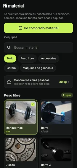 La página Mi material